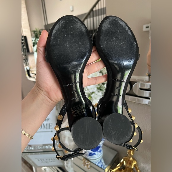 Balenciaga Leather Block Heel Studded Sandals - Picture 11 of 16